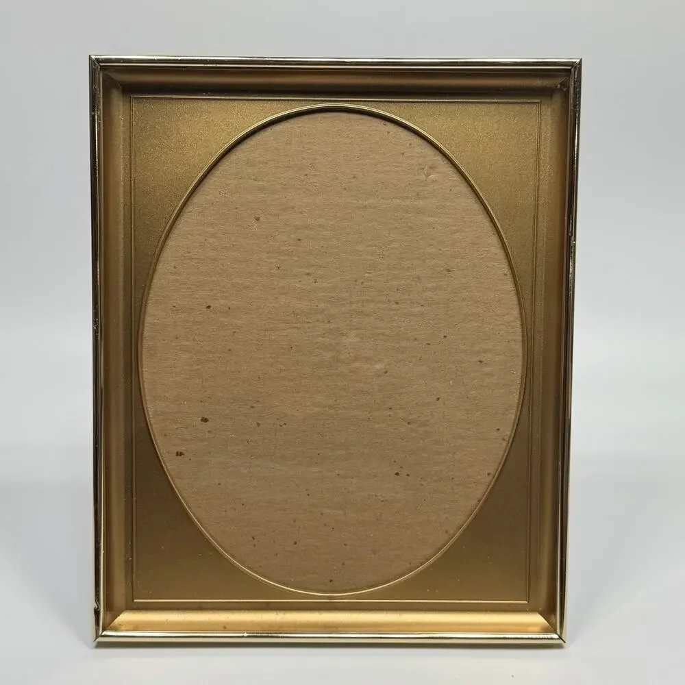 Vintage Brass Oval Shadow Box 8x10 Photo Picture Frame Gold Hollywood MCM 60s
